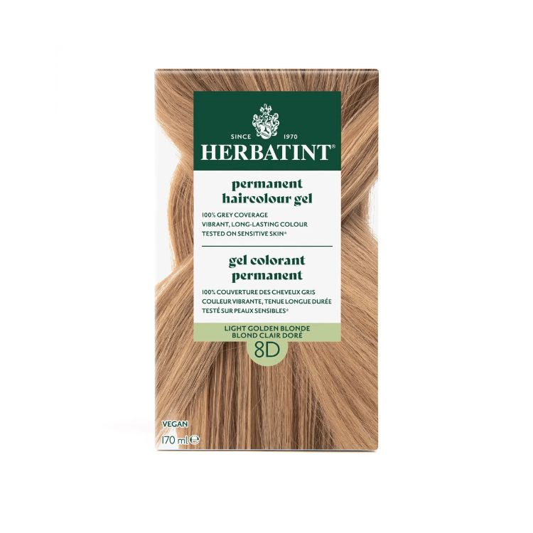 意大利Herbatint荷碧汀天然植物染发剂 8D-LIGHT GOLDEN BLONDE浅黄金金色 40余年无氨植物染发专家 孕妇可用