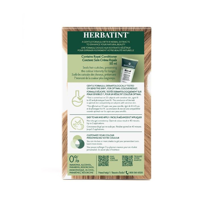 意大利Herbatint荷碧汀天然植物染发剂 8D-LIGHT GOLDEN BLONDE浅黄金金色 40余年无氨植物染发专家 孕妇可用