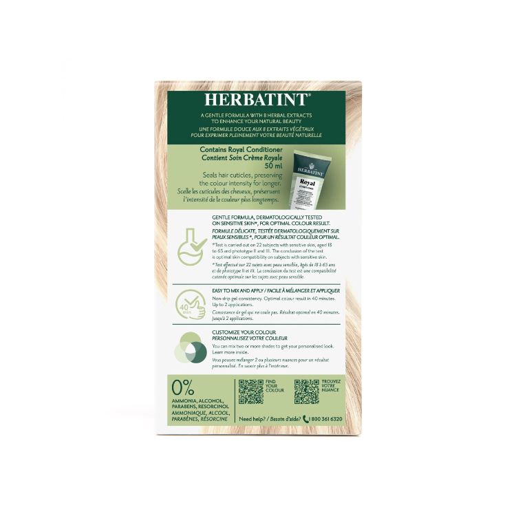 意大利Herbatint荷碧汀天然植物染发剂 10N-PLATINUM BLONDE淡白金色 40余年无氨植物染发专家 孕妇可用