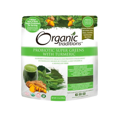 Organic Traditions, Probiotic Super Greens with Turmeric, 100 g