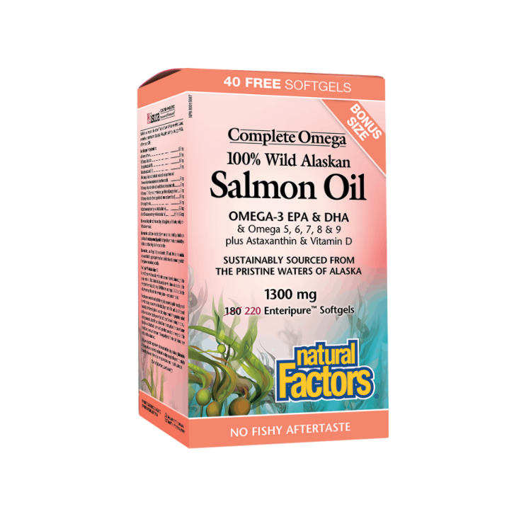 Natural Factors, 100% Wild Alaskan Salmon Oil Bonus, 220 Softgels